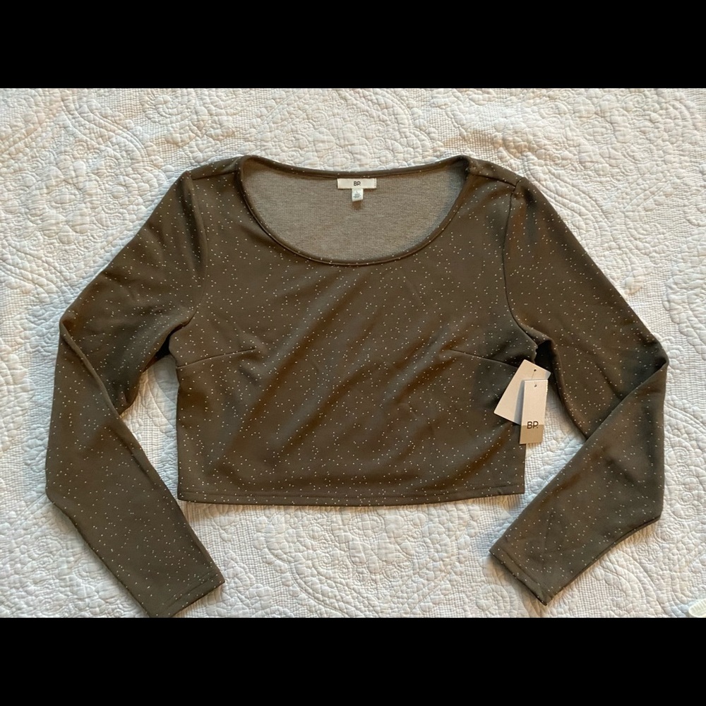 NWT CREW SWEATER CROP BROWN